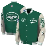 customized new york jets razorback outline green nude varsity jacket best selling