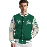 customized new york jets razorback outline green nude varsity jacket best selling