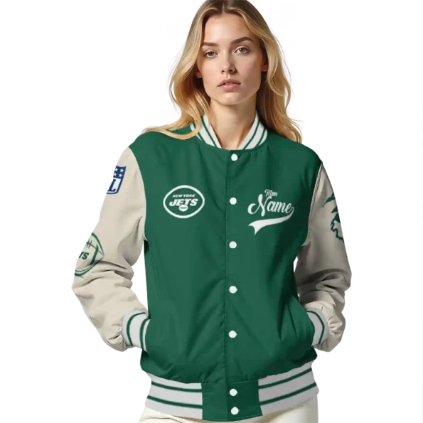 customized new york jets razorback outline green nude varsity jacket latest model