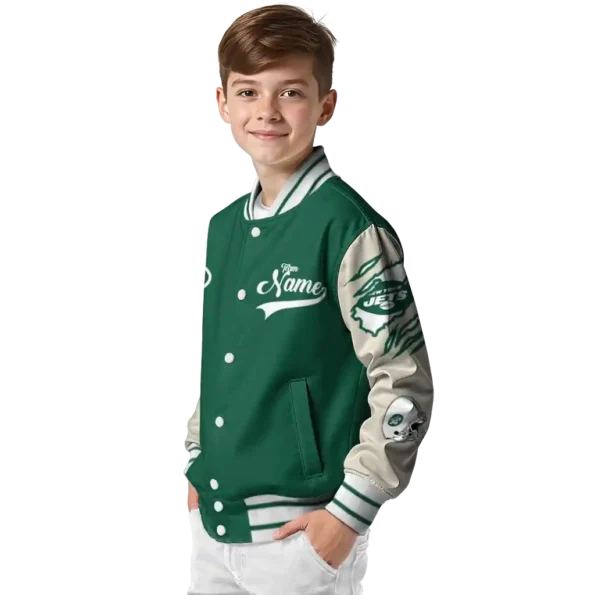 customized new york jets razorback outline green nude varsity jacket trendy