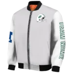 customized new york jets speckled arms green gray bomber jacket best selling