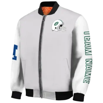 customized new york jets speckled arms green gray bomber jacket best selling