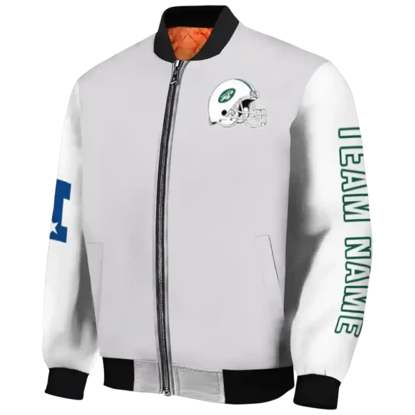 customized new york jets speckled arms green gray bomber jacket best selling