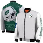 customized new york jets speckled arms green gray bomber jacket best selling