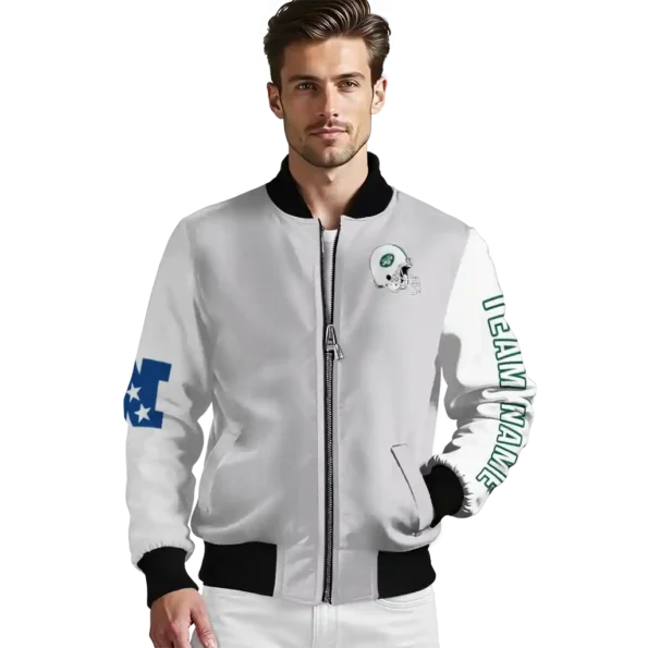 customized new york jets speckled arms green gray bomber jacket high quality