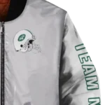 customized new york jets speckled arms green gray bomber jacket best selling
