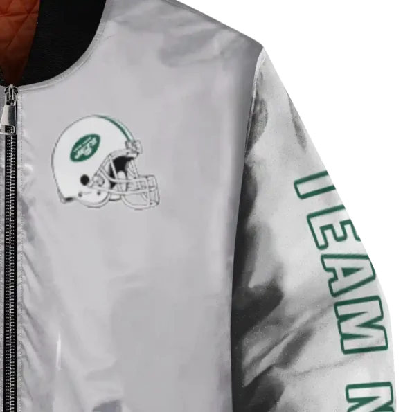customized new york jets speckled arms green gray bomber jacket premium grade