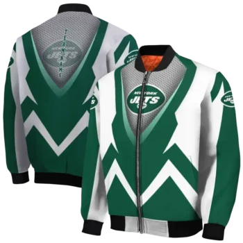 customized new york jets v stripes green white bomber jacket fashion forward