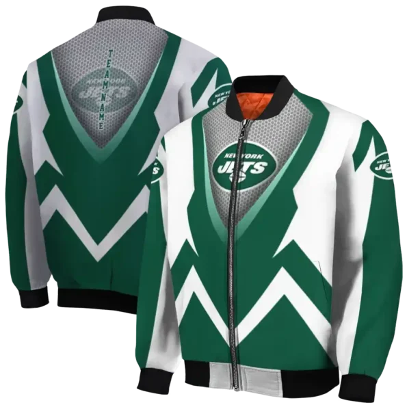 customized new york jets v stripes green white bomber jacket fashion forward