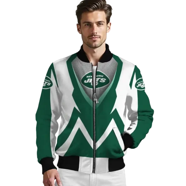 customized new york jets v stripes green white bomber jacket high quality