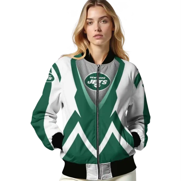 customized new york jets v stripes green white bomber jacket latest model