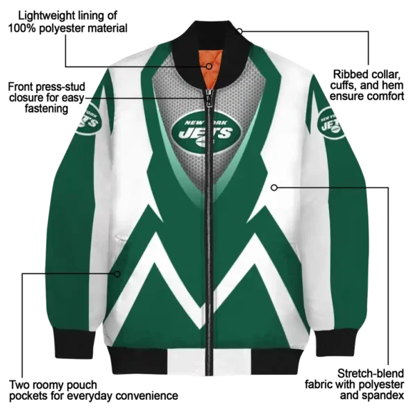 customized new york jets v stripes green white bomber jacket new arrival