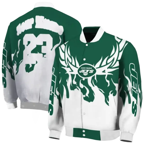 customized new york jets winged blaze green white varsity jacket fashion forward