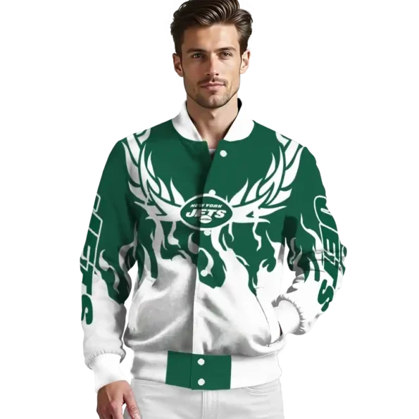 customized new york jets winged blaze green white varsity jacket high quality
