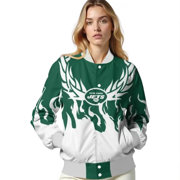 customized new york jets winged blaze green white varsity jacket latest model