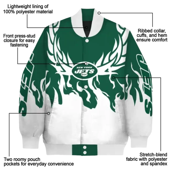 customized new york jets winged blaze green white varsity jacket new arrival