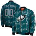 customized philadelphia eagles bolt stripe green bomber jacket best selling