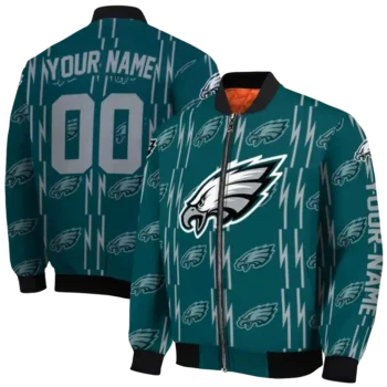 customized philadelphia eagles bolt stripe green bomber jacket fashion forward