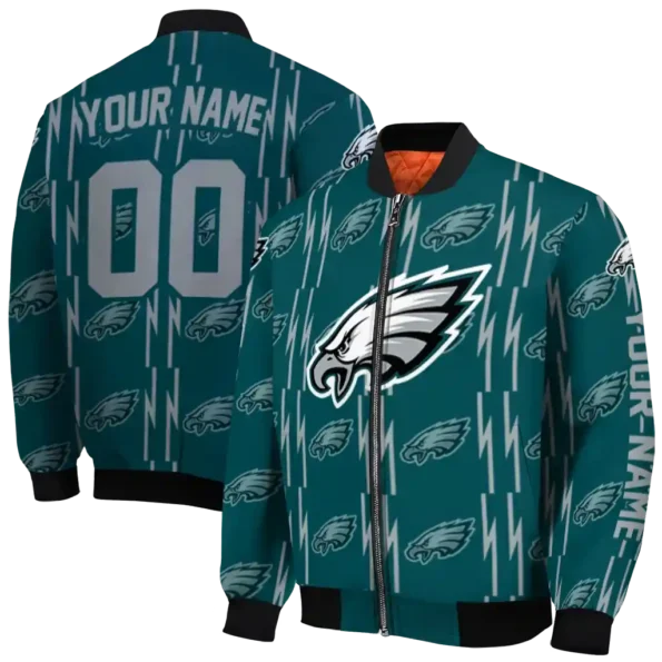 customized philadelphia eagles bolt stripe green bomber jacket fashion forward