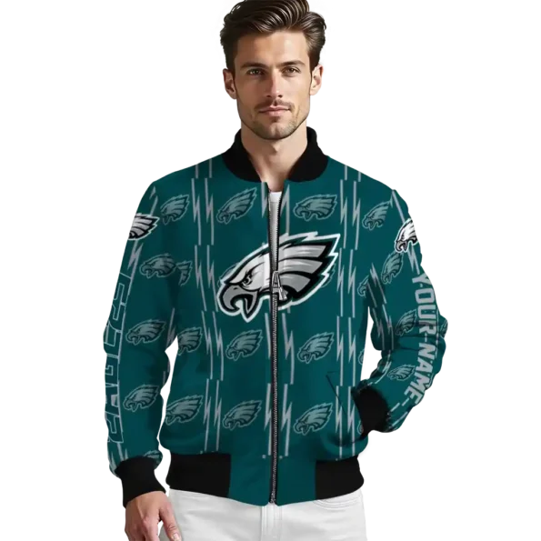 customized philadelphia eagles bolt stripe green bomber jacket high quality