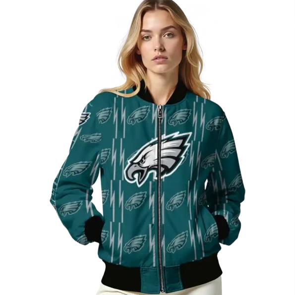 customized philadelphia eagles bolt stripe green bomber jacket latest model