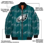 customized philadelphia eagles bolt stripe green bomber jacket best selling