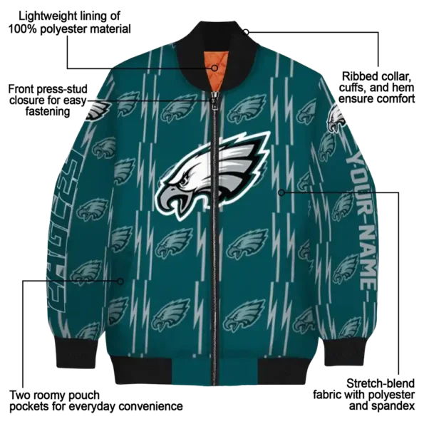 customized philadelphia eagles bolt stripe green bomber jacket new arrival