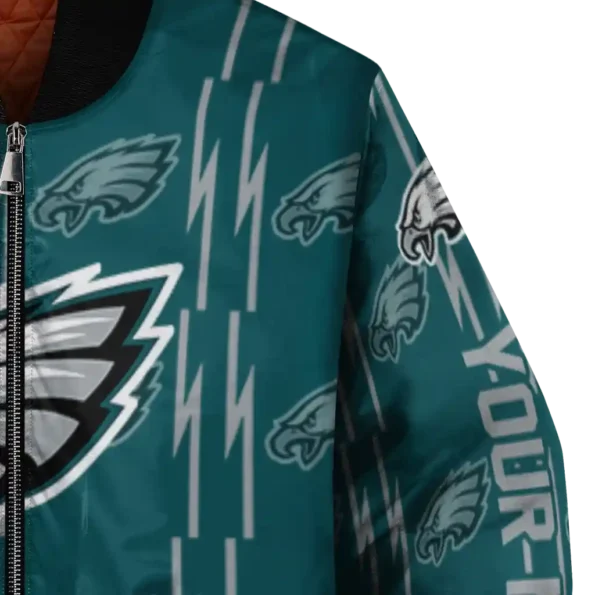 customized philadelphia eagles bolt stripe green bomber jacket premium grade