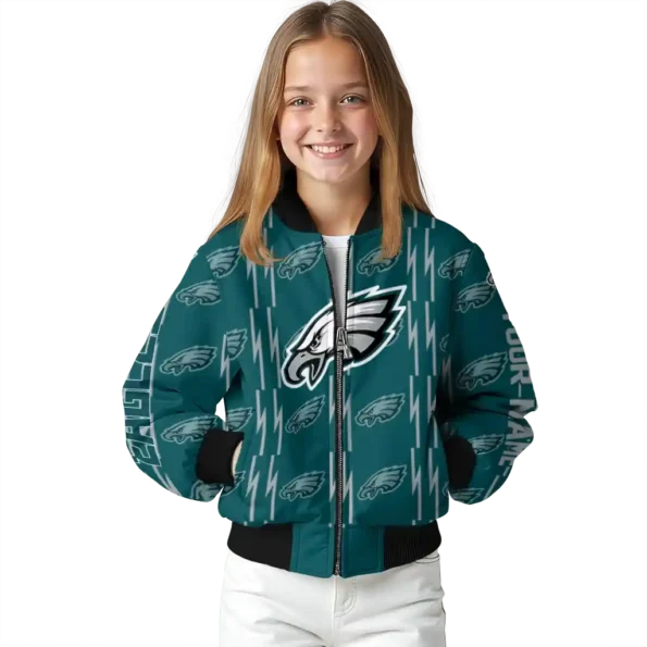 customized philadelphia eagles bolt stripe green bomber jacket top rated