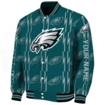 customized philadelphia eagles bolt stripe green varsity jacket best selling
