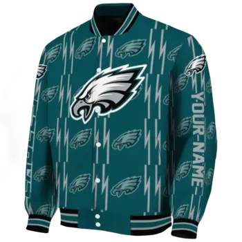 customized philadelphia eagles bolt stripe green varsity jacket best selling