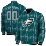 customized philadelphia eagles bolt stripe green varsity jacket best selling