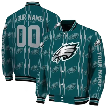 customized philadelphia eagles bolt stripe green varsity jacket fashion forward