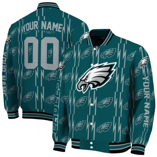 customized philadelphia eagles bolt stripe green varsity jacket fashion forward