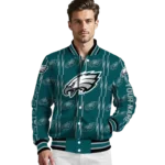 customized philadelphia eagles bolt stripe green varsity jacket best selling