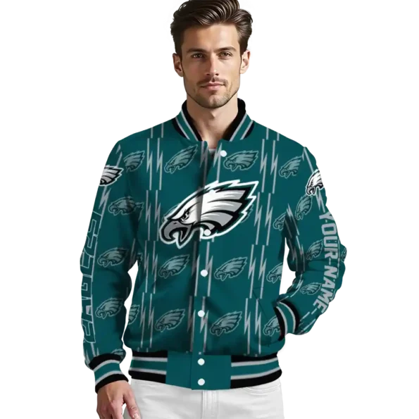 customized philadelphia eagles bolt stripe green varsity jacket high quality