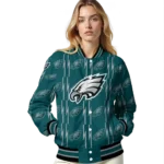 customized philadelphia eagles bolt stripe green varsity jacket best selling