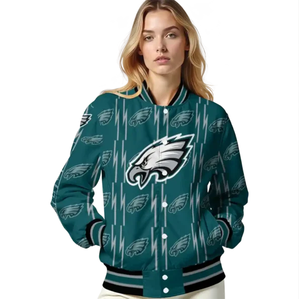 customized philadelphia eagles bolt stripe green varsity jacket latest model