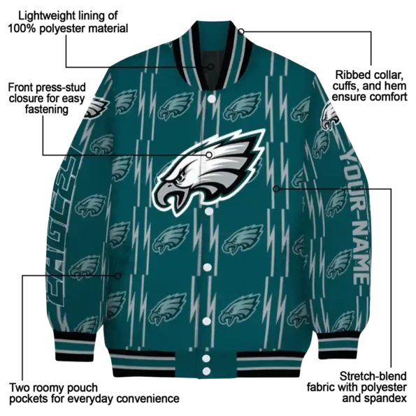 customized philadelphia eagles bolt stripe green varsity jacket new arrival