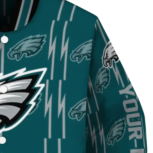 customized philadelphia eagles bolt stripe green varsity jacket premium grade
