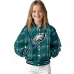 customized philadelphia eagles bolt stripe green varsity jacket best selling