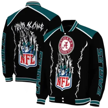 customized philadelphia eagles claw blood green black varsity jacket fashion forward