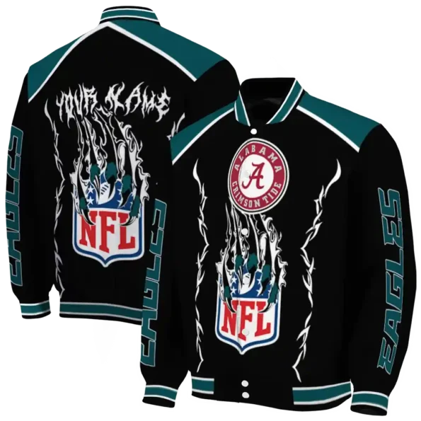 customized philadelphia eagles claw blood green black varsity jacket fashion forward