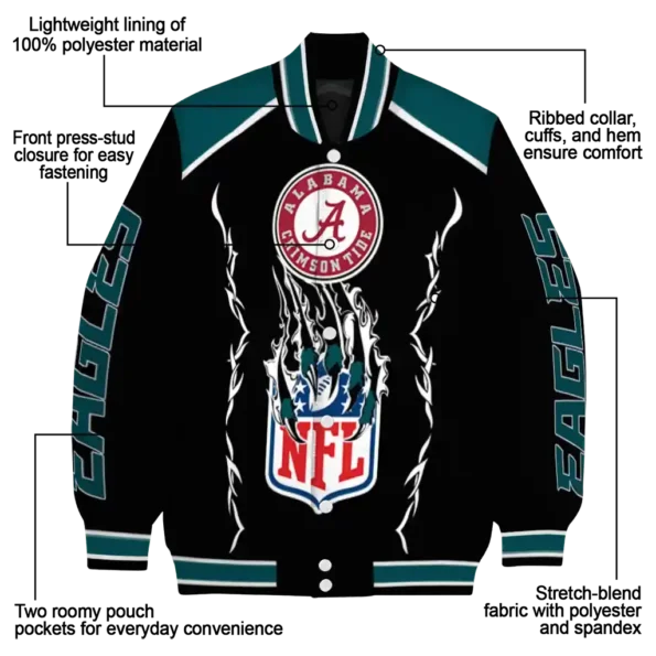 customized philadelphia eagles claw blood green black varsity jacket new arrival