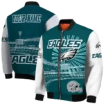 customized philadelphia eagles ferris arena green white bomber jacket best selling