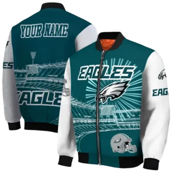 customized philadelphia eagles ferris arena green white bomber jacket fashion forward
