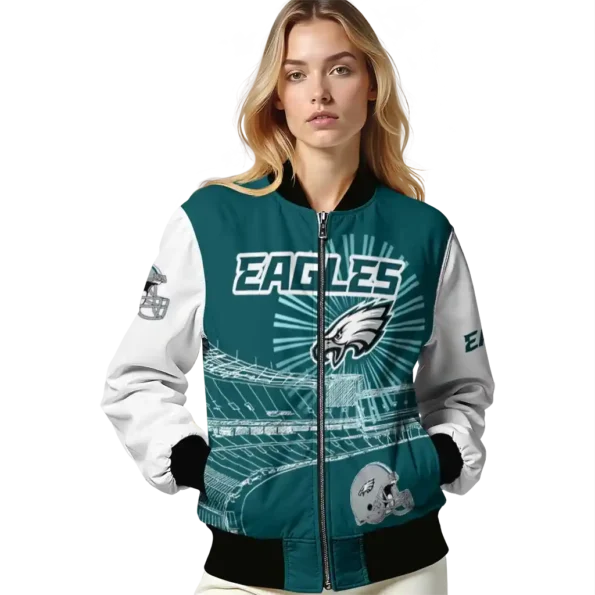 customized philadelphia eagles ferris arena green white bomber jacket latest model
