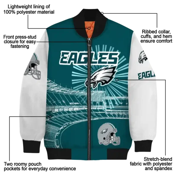 customized philadelphia eagles ferris arena green white bomber jacket new arrival