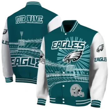customized philadelphia eagles ferris arena green white varsity jacket fashion forward
