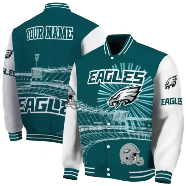 customized philadelphia eagles ferris arena green white varsity jacket fashion forward